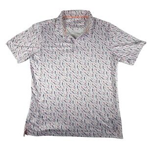 Maelreg Shirt Men's L White Performance Golf Polo Abstract Flower All Over Print
